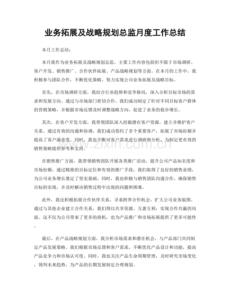 业务拓展及战略规划总监月度工作总结.docx_第1页