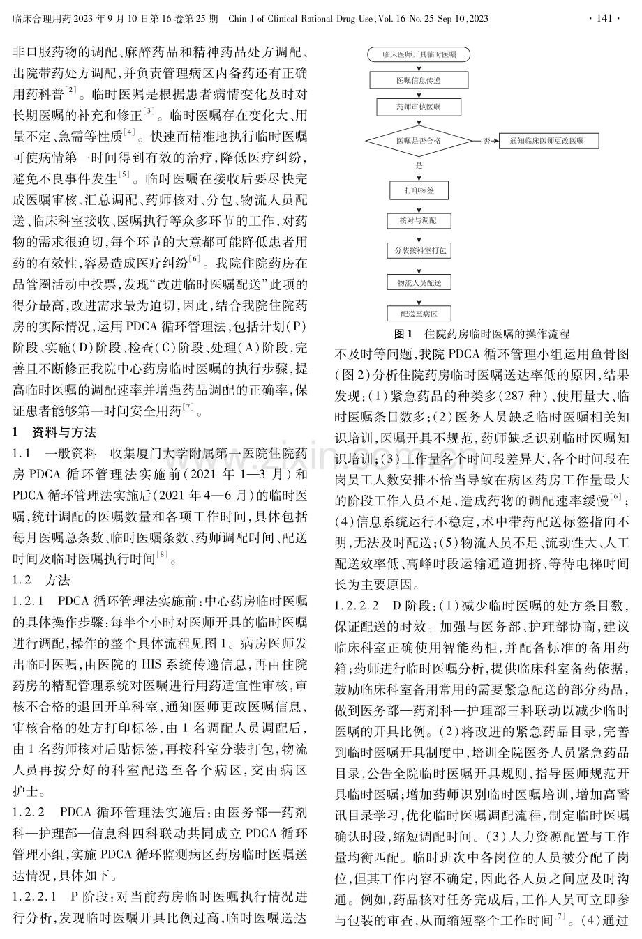 PDCA循环管理法在提高住院药房临时医嘱调配速率中的效果.pdf_第2页