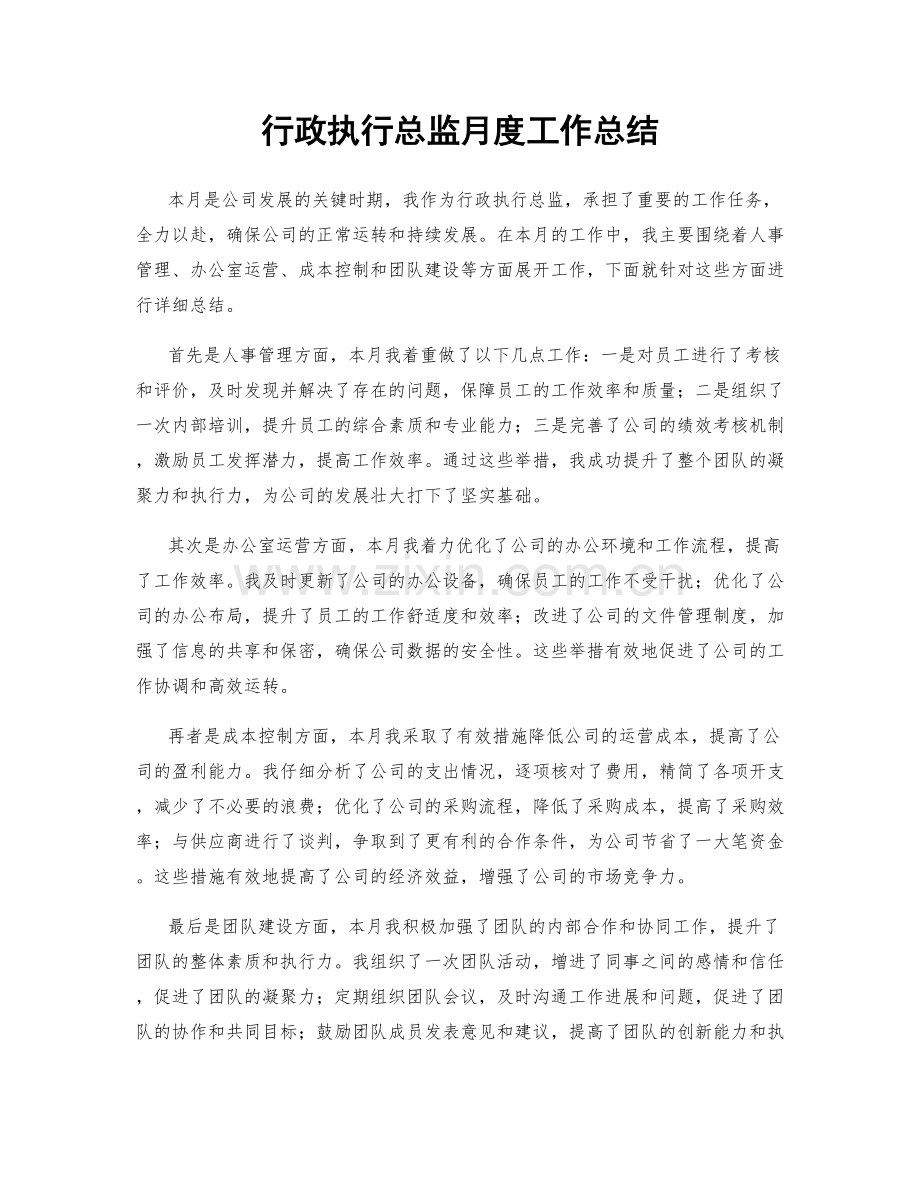 行政执行总监月度工作总结.docx_第1页