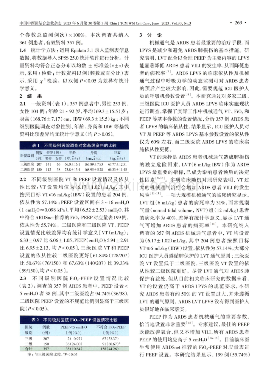 ICU医护人员ARDS肺保护通气策略依从性的现状调查.pdf_第3页