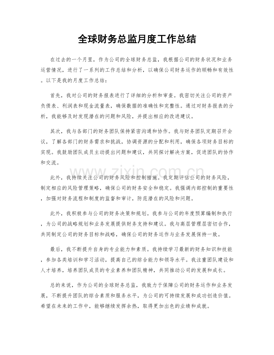 全球财务总监月度工作总结.docx_第1页