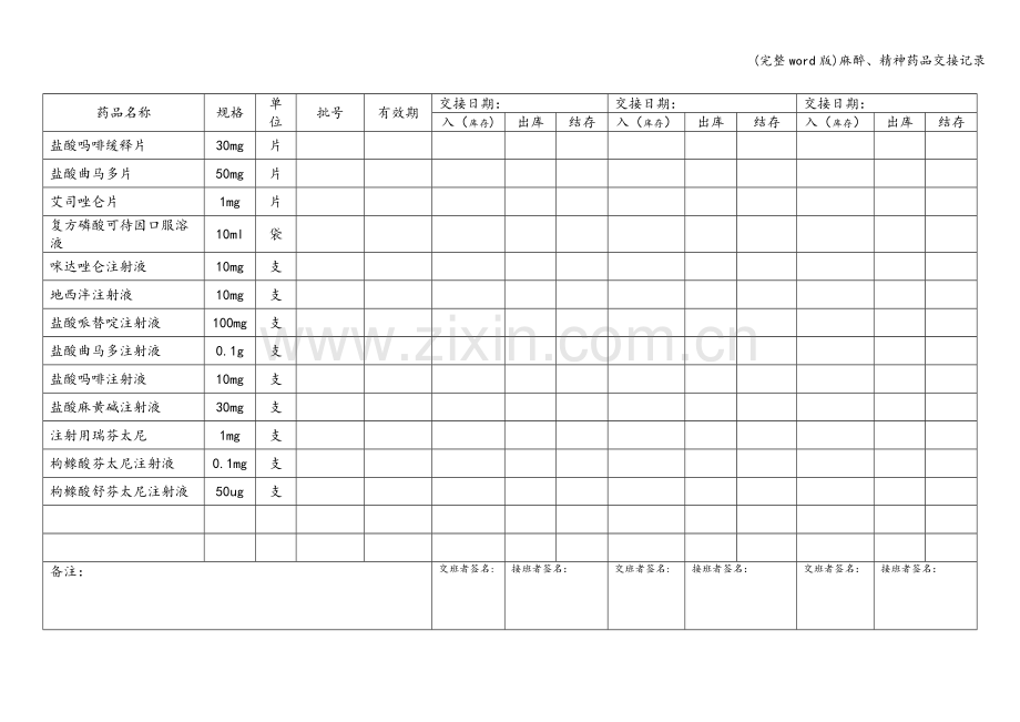 麻醉、精神药品交接记录.doc_第2页