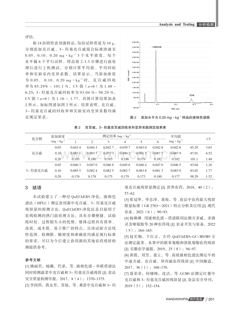 QuEChERS-HPLC法测定食用菌中克百威及3-羟基克百威的残留量.pdf_第3页