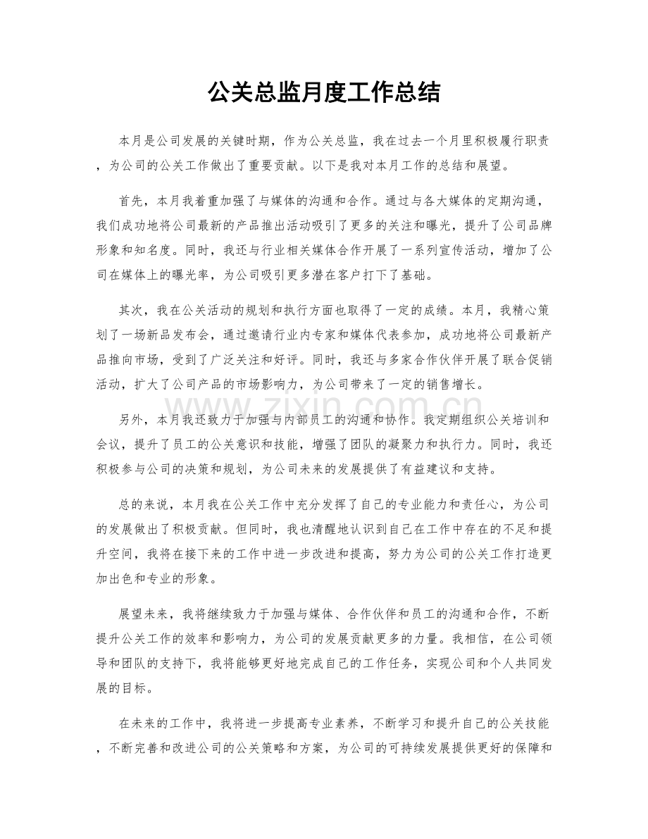 公关总监月度工作总结.docx_第1页