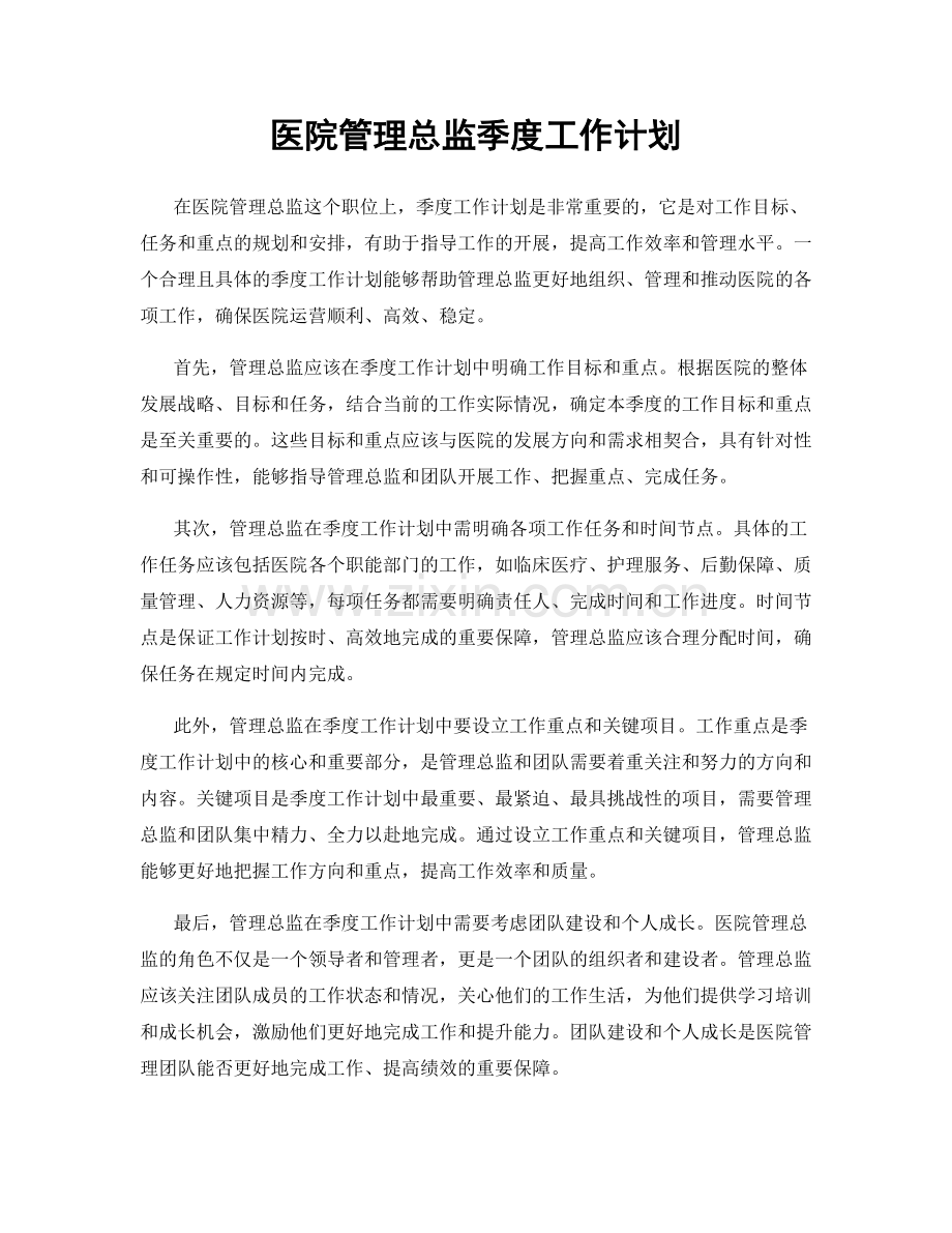 医院管理总监季度工作计划.docx_第1页