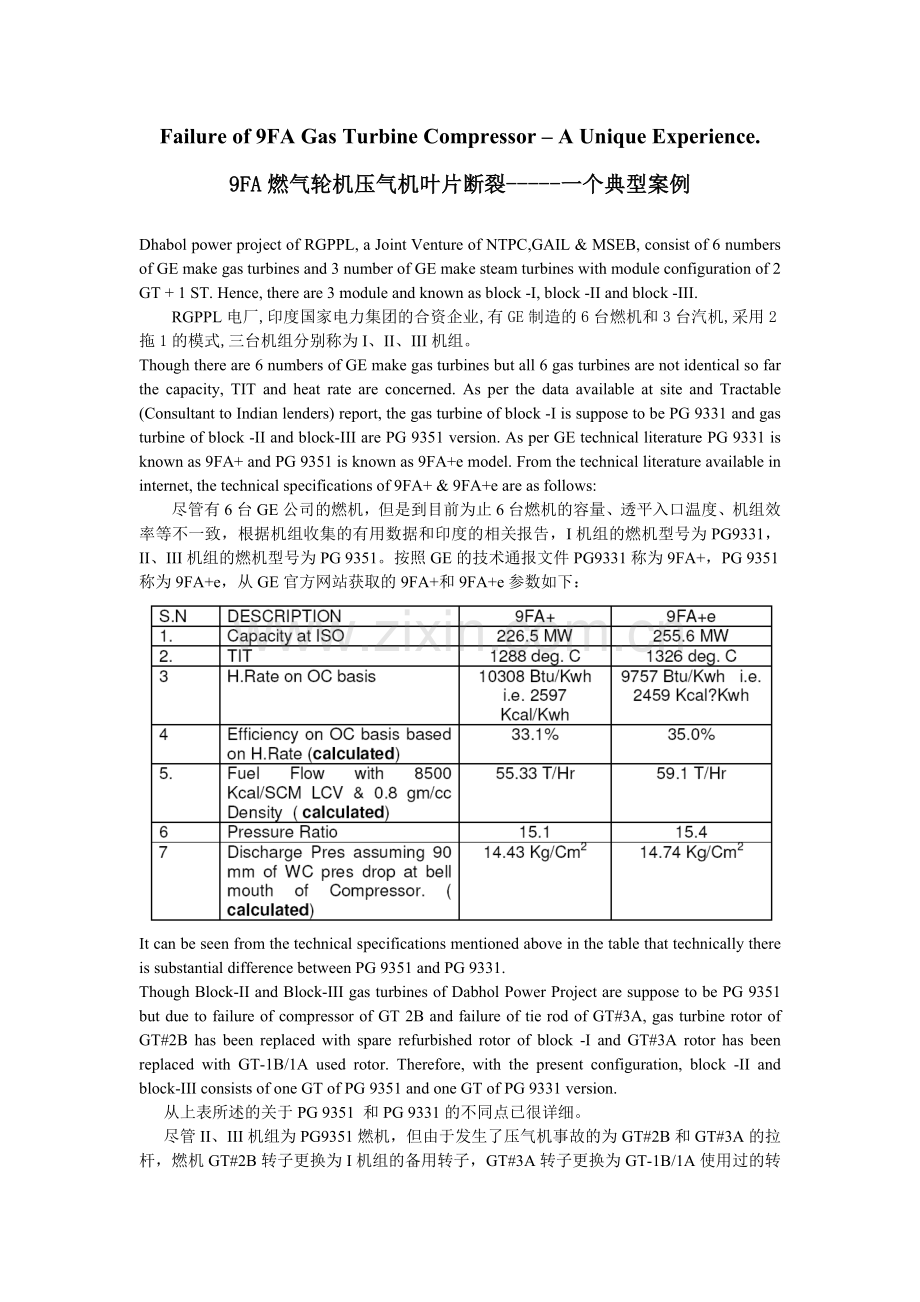 9FA燃气轮机压气机叶片断裂典型案例.doc_第1页