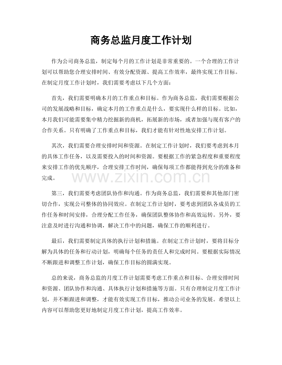 商务总监月度工作计划.docx_第1页