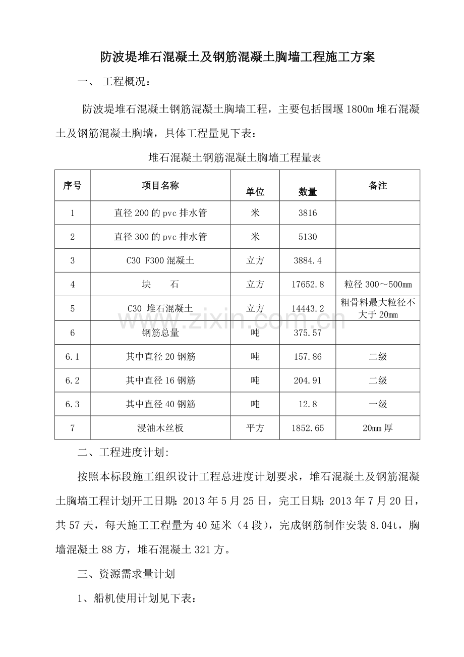 防波堤堆石混凝土及钢筋混凝土胸墙工程施工方案.docx_第2页