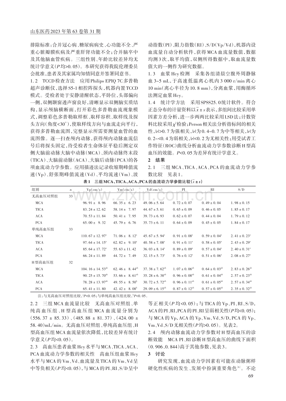 H型高血压患者颅内动脉血流动力学参数水平变化及其临床意义.pdf_第2页