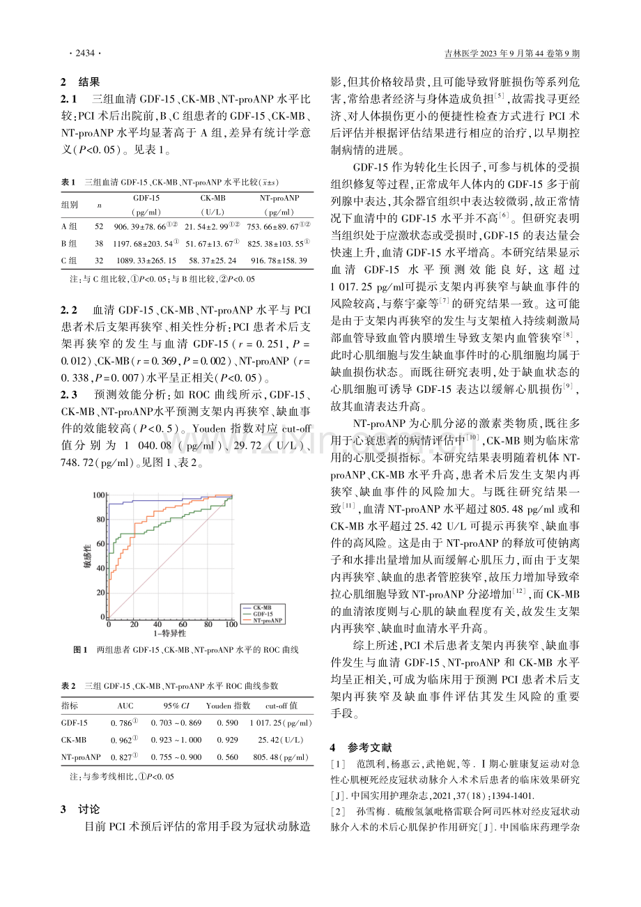 PCI术后患者血清GDF-15水平变化与支架内再狭窄、缺血事件发生的关系.pdf_第2页