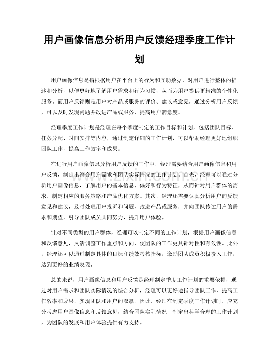 用户画像信息分析用户反馈经理季度工作计划.docx_第1页