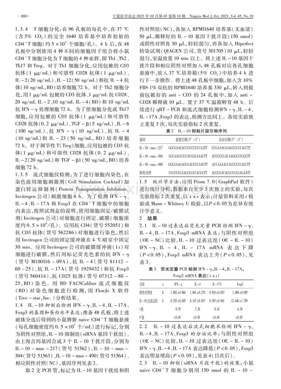 IL-10表达对小鼠脾脏CD4 T细胞亚群相关细胞因子的影响.pdf_第3页