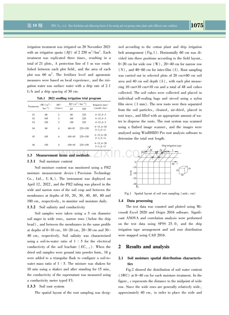 Root distribution and influencing factors of dry-sowing and wet-growing cotton plants under different water conditions.pdf_第3页