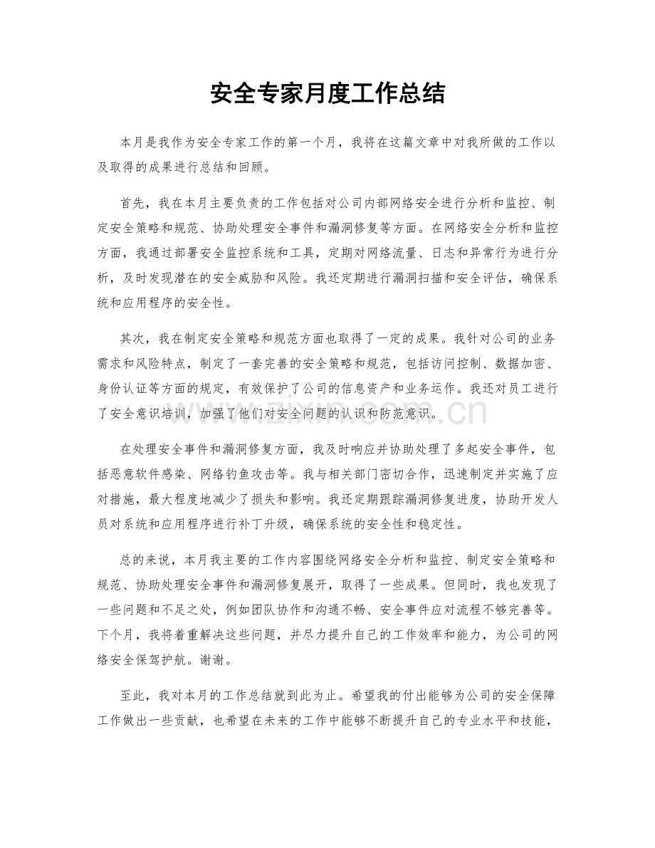 安全专家月度工作总结.docx_第1页