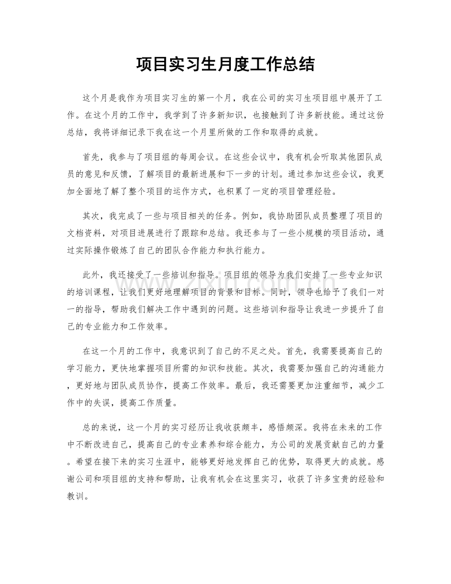 项目实习生月度工作总结.docx_第1页