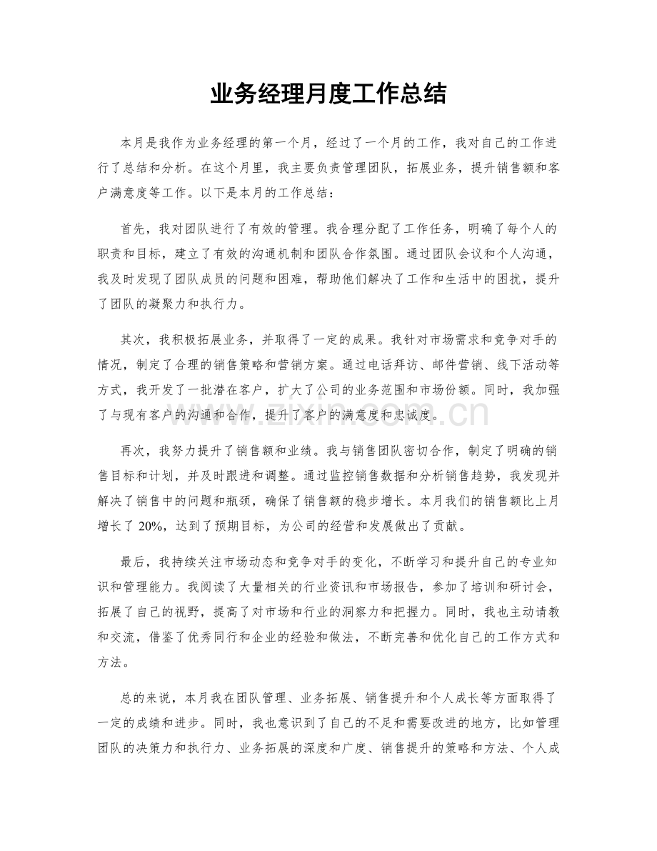 业务经理月度工作总结.docx_第1页