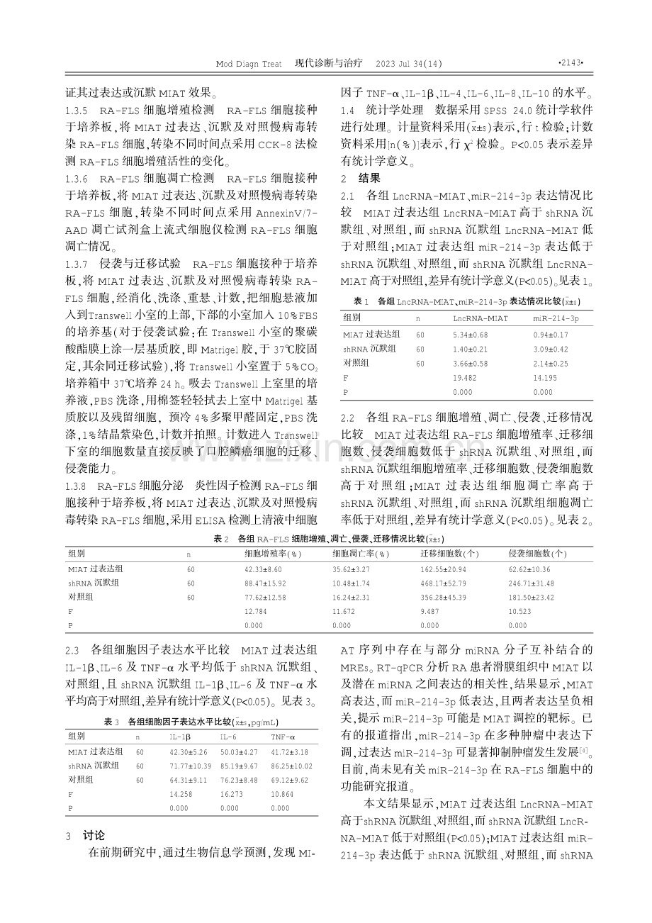 LncRNA-MIAT靶向miR-214-3p调控RA-FLS细胞生物学功能机制研究.pdf_第2页