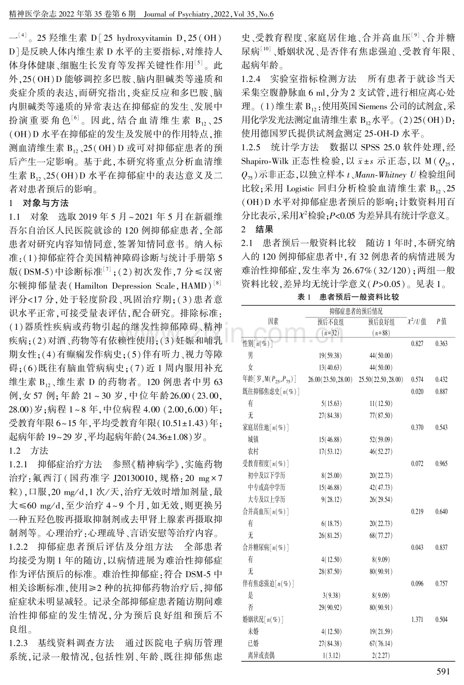 抑郁症患者血清维生素B12、25（OH）D水平表达的临床意义及对预后的影响.pdf_第2页