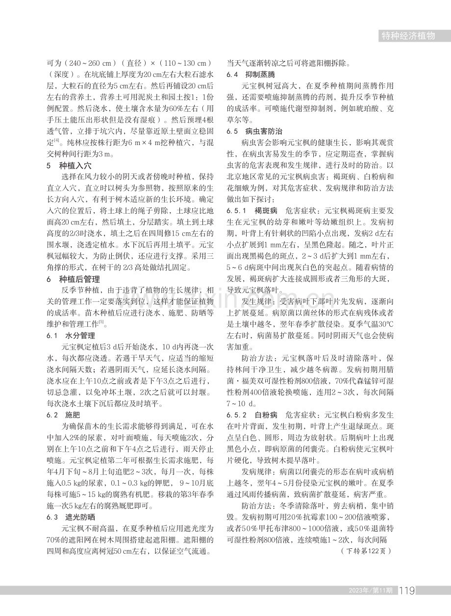 北京市城市公园绿化中元宝枫反季节种植技术.pdf_第2页