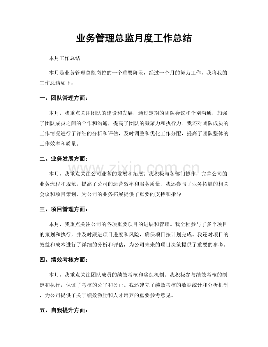 业务管理总监月度工作总结.docx_第1页