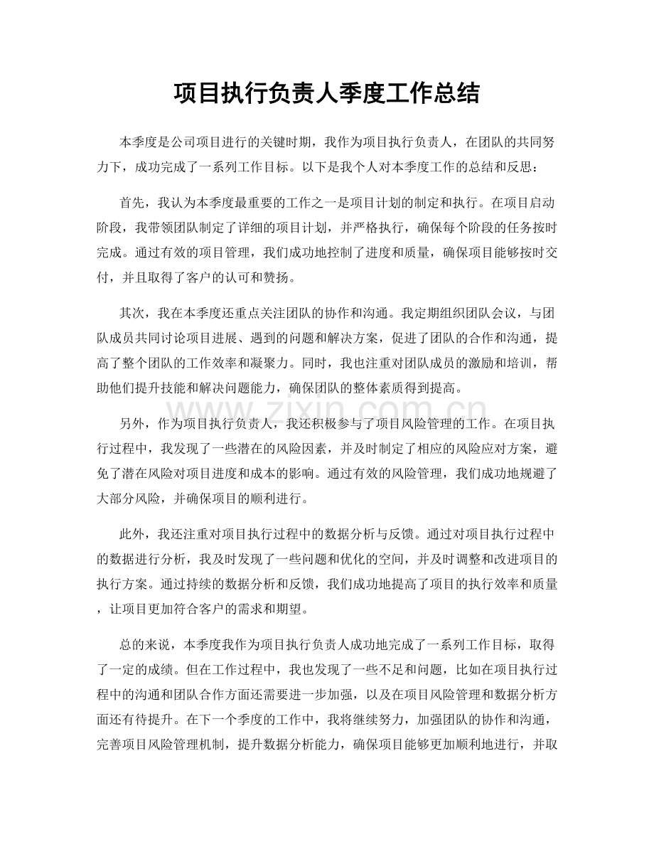 项目执行负责人季度工作总结.docx_第1页