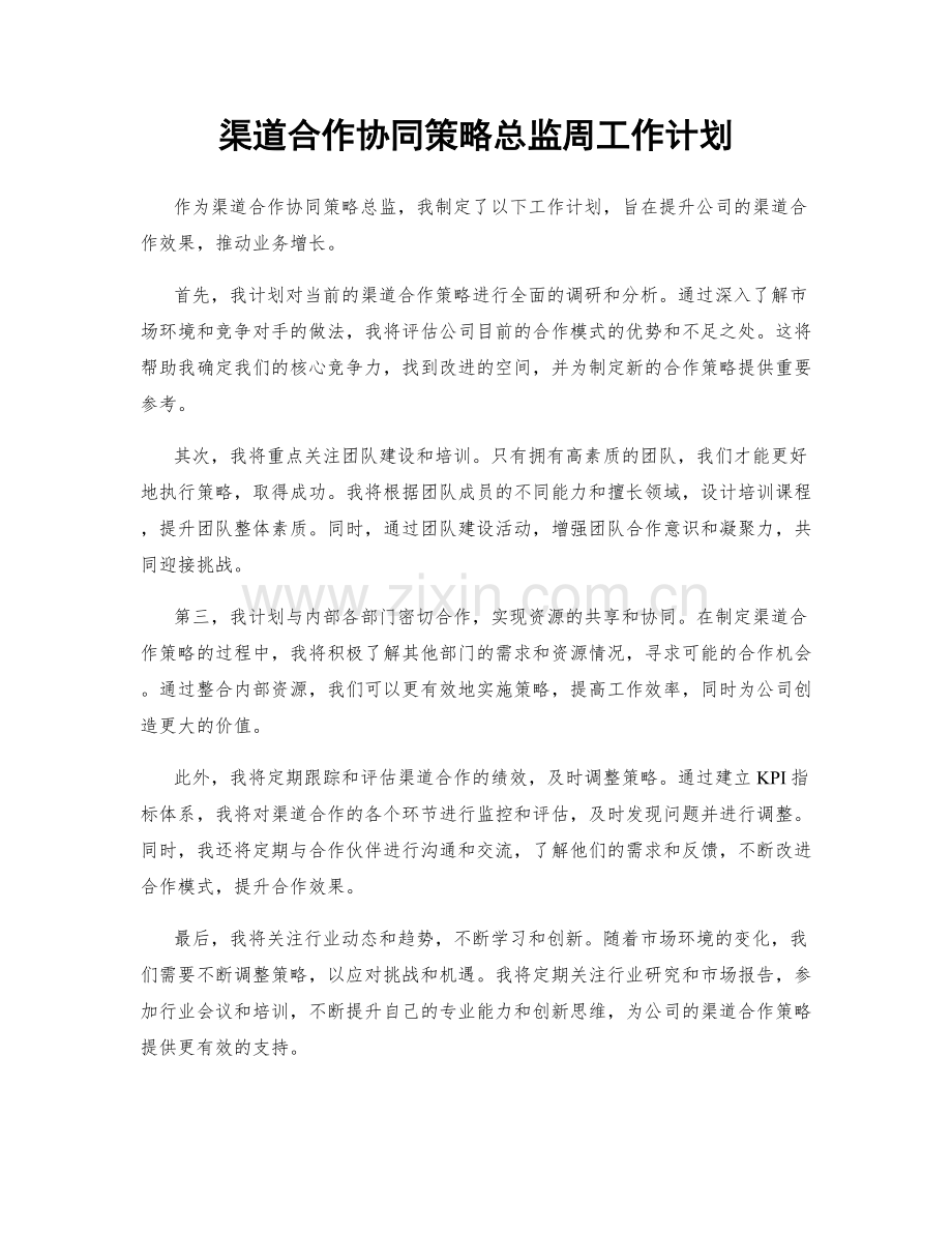 渠道合作协同策略总监周工作计划.docx_第1页