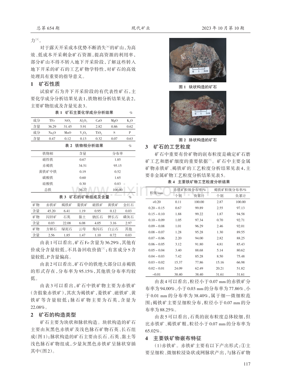 安徽某露转井铁矿石工艺矿物学研究.pdf_第2页