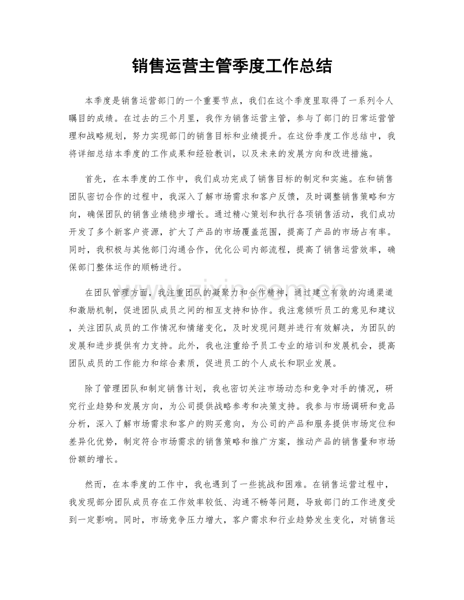 销售运营主管季度工作总结.docx_第1页