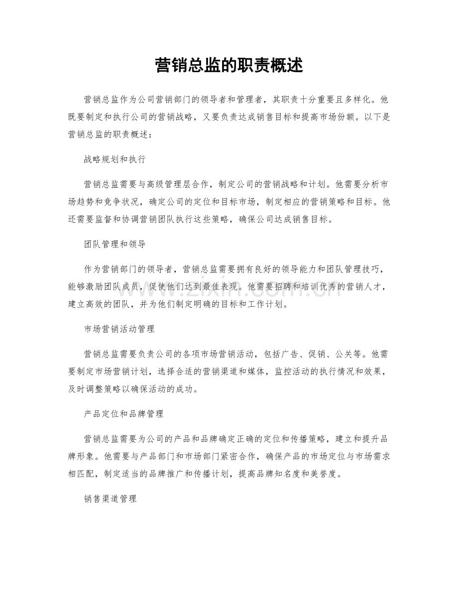 营销总监的职责概述.docx_第1页