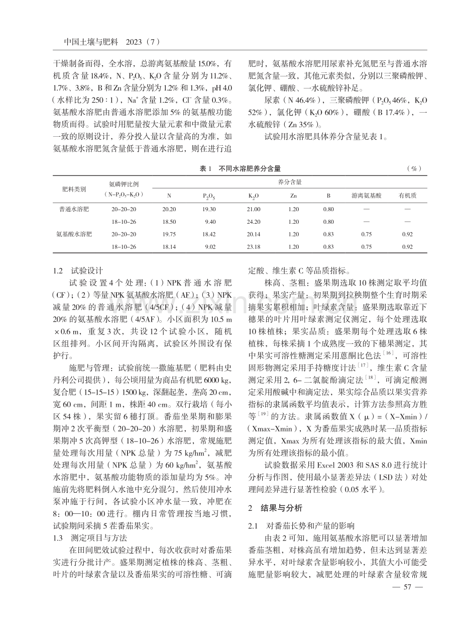 氨基酸水溶肥对番茄产量和品质的影响.pdf_第2页