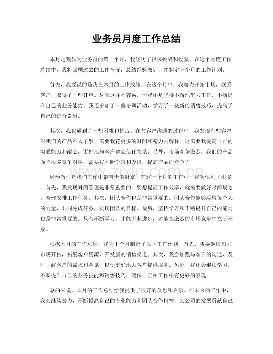 业务员月度工作总结.docx_第1页