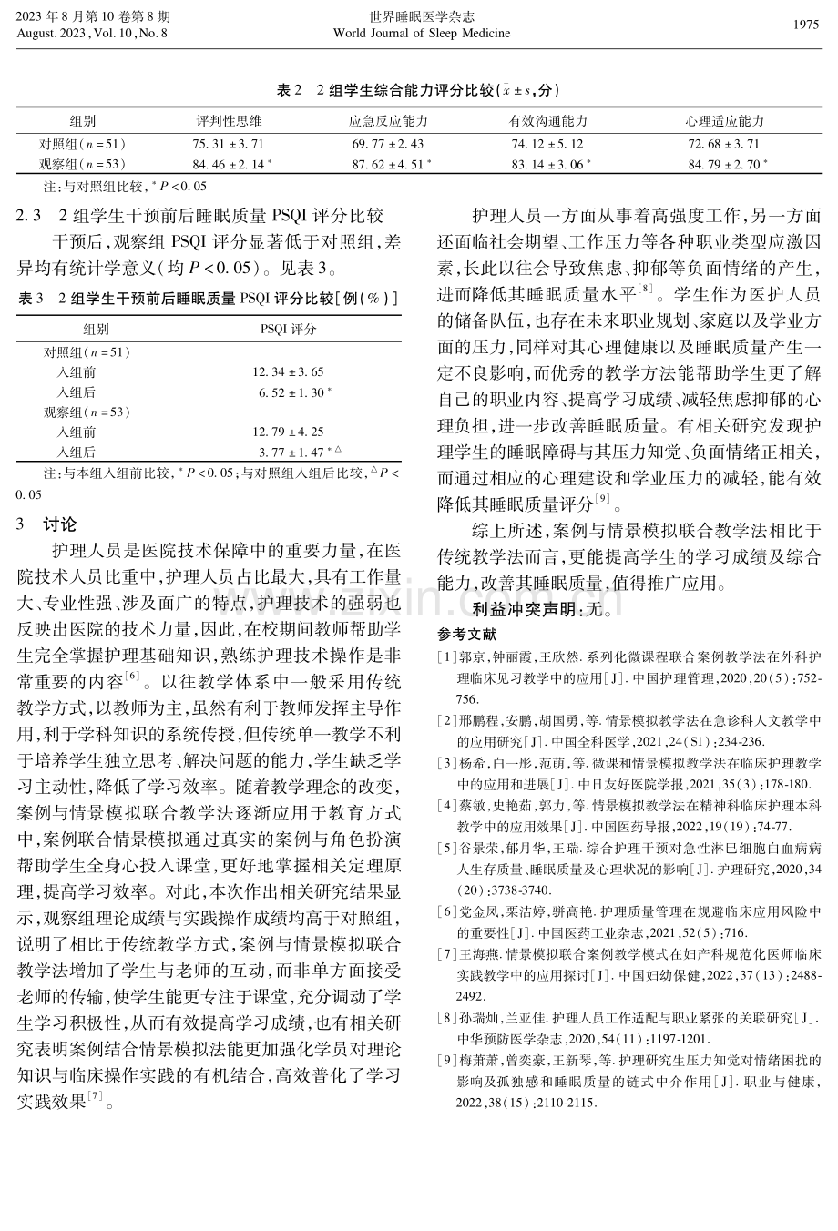 案例与情景模拟联合教学法在高职高专学生中的应用效果及对睡眠质量的影响.pdf_第3页