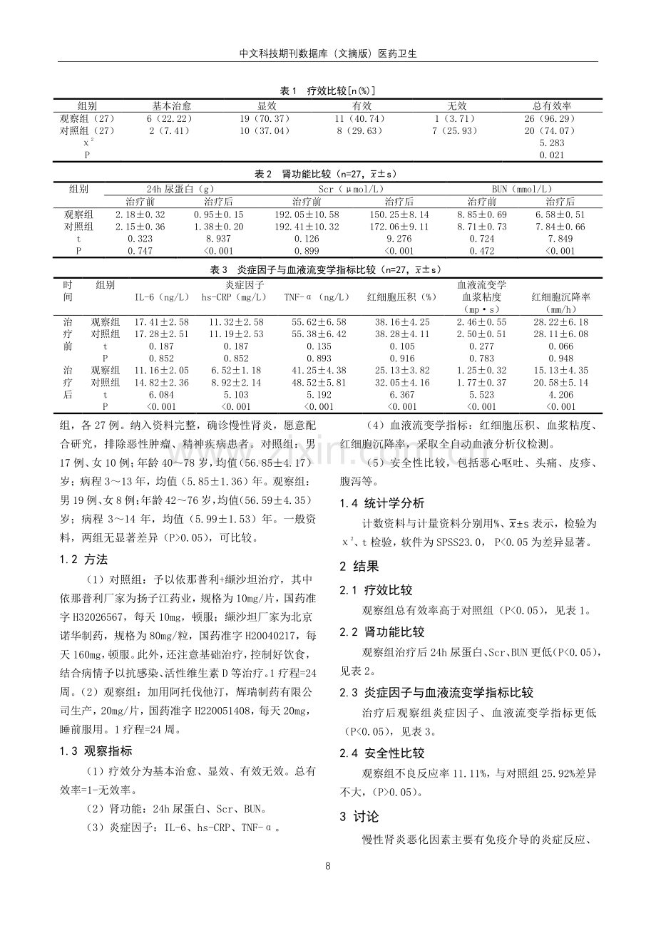 阿托伐他汀、依那普利联合缬沙坦对慢性肾炎治疗的药学效果分析.pdf_第2页