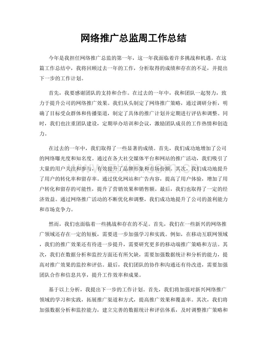 网络推广总监周工作总结.docx_第1页