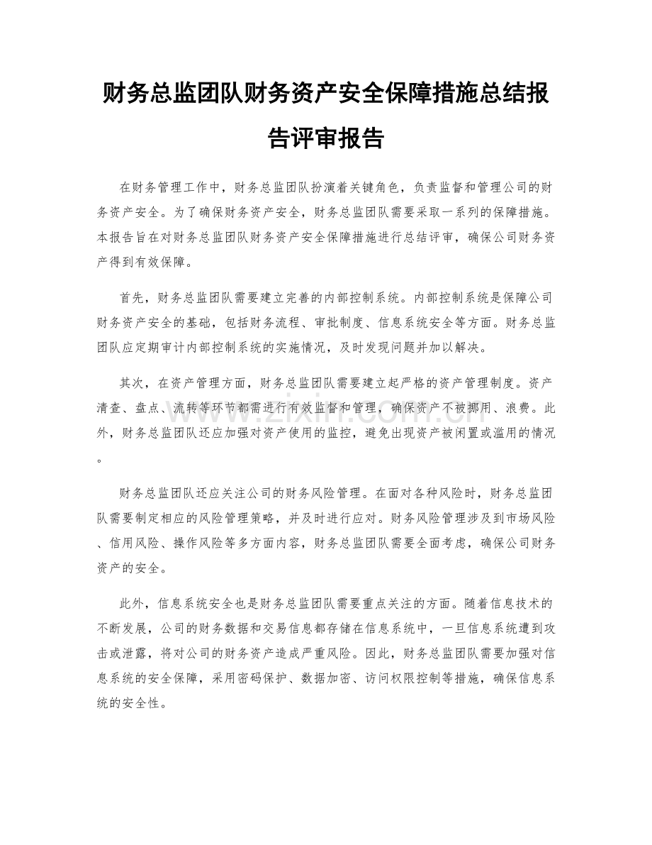 财务总监团队财务资产安全保障措施总结报告评审报告.docx_第1页