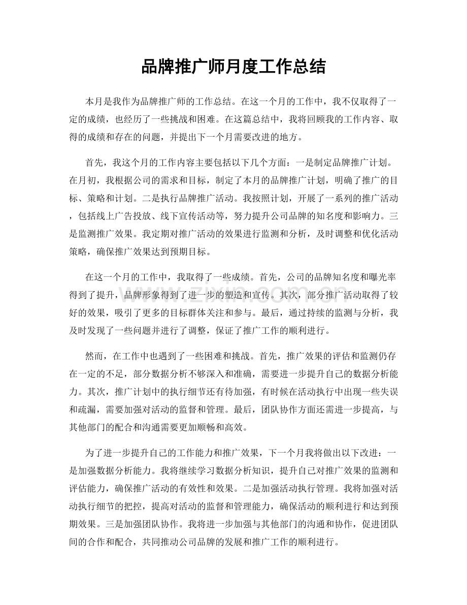 品牌推广师月度工作总结.docx_第1页