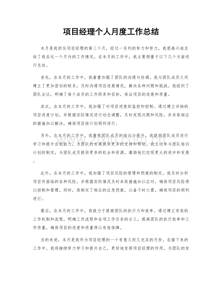 项目经理个人月度工作总结.docx_第1页