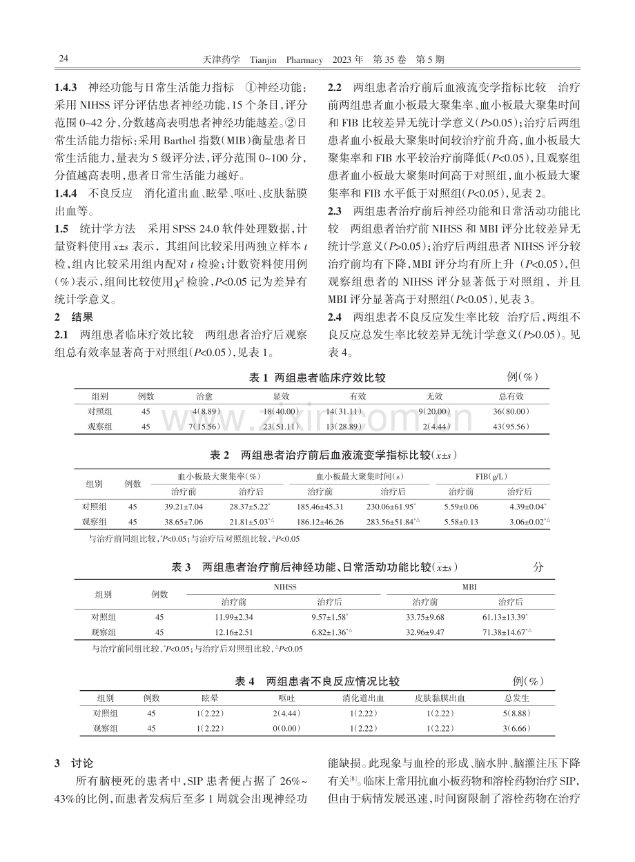 阿加曲班联合阿司匹林、氯吡格雷治疗进展型脑梗死患者临床疗效.pdf_第3页