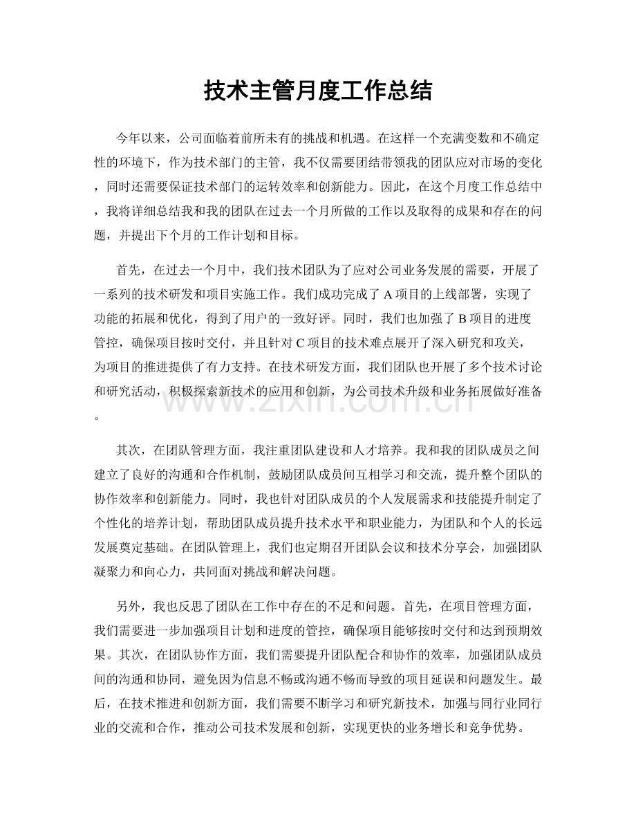 技术主管月度工作总结.docx_第1页