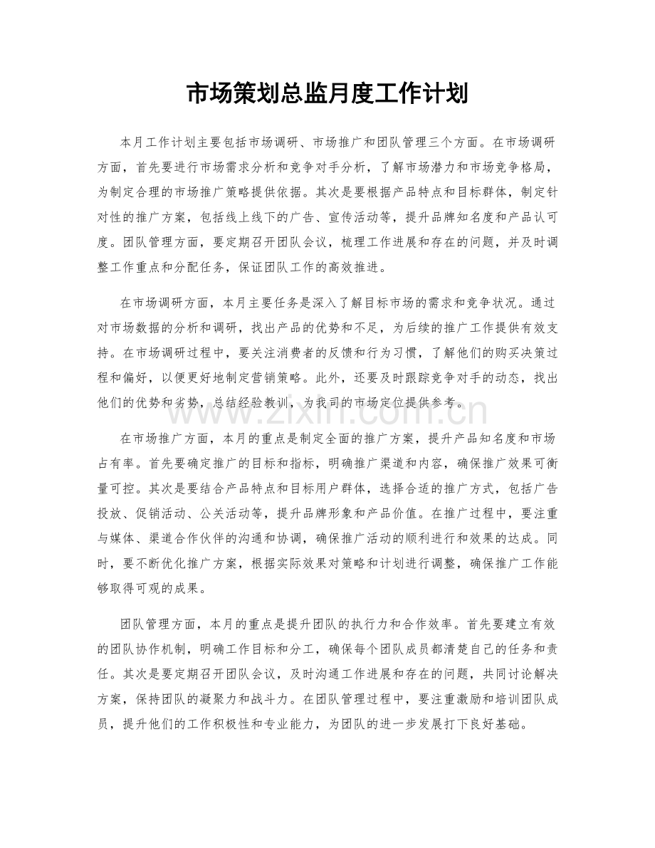 市场策划总监月度工作计划.docx_第1页