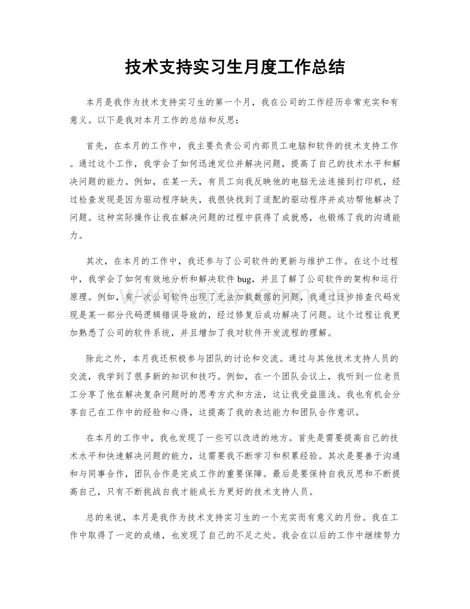 技术支持实习生月度工作总结.docx_第1页