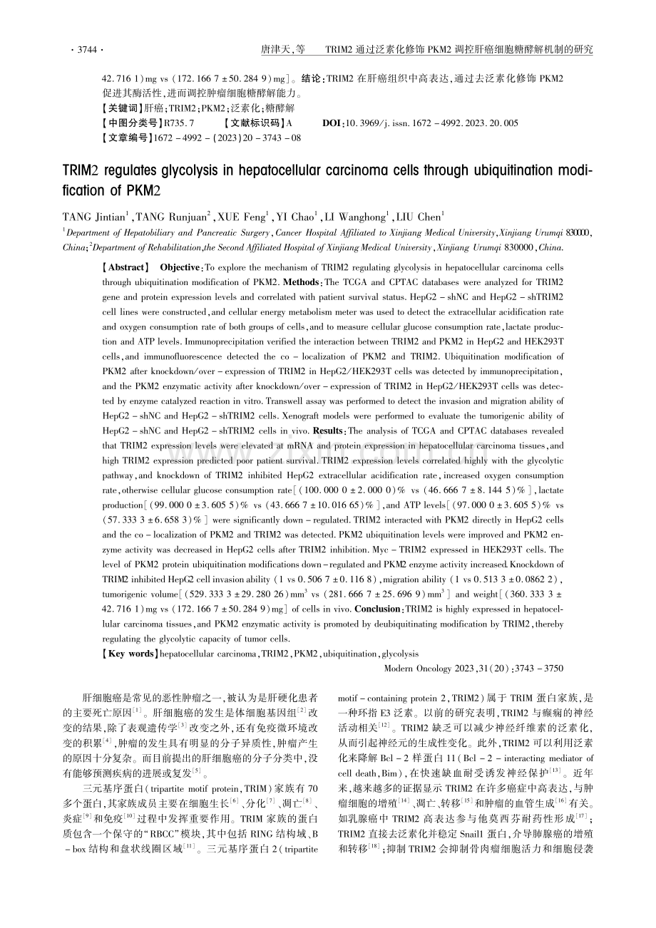 TRIM2通过泛素化修饰PKM2调控肝癌细胞糖酵解机制的研究.pdf_第2页