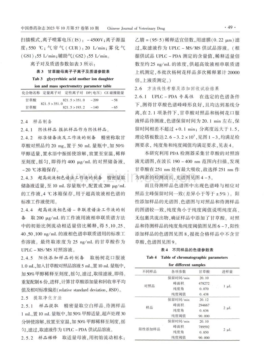 UPLC-PDA联合UPLC-MS_MS法确证一批标称杨树花口服液中非法添加物甘草酸.pdf_第3页