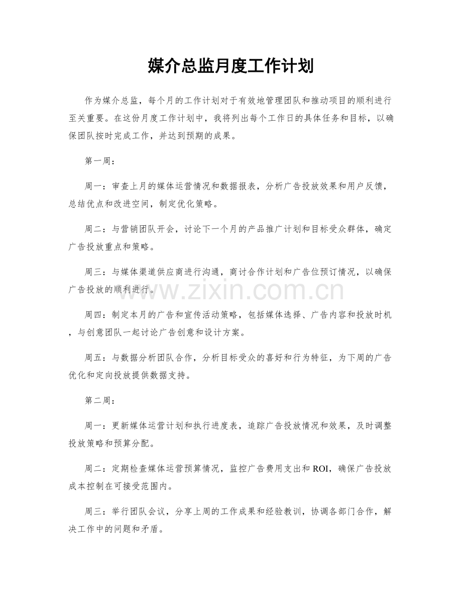 媒介总监月度工作计划.docx_第1页