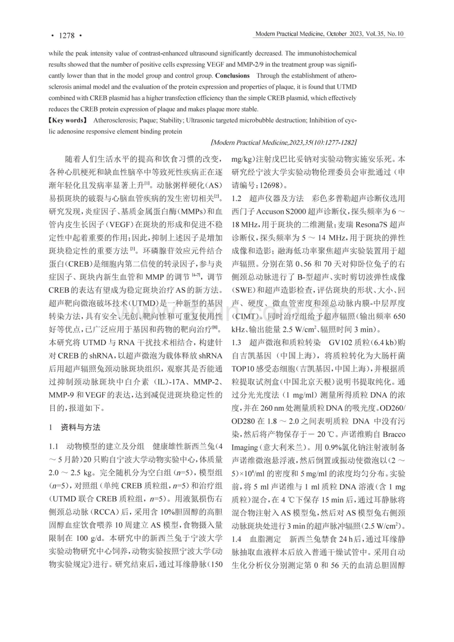 UTMD联合抑制CREB基因促进动脉粥样硬化斑块稳定性的实验研究.pdf_第2页