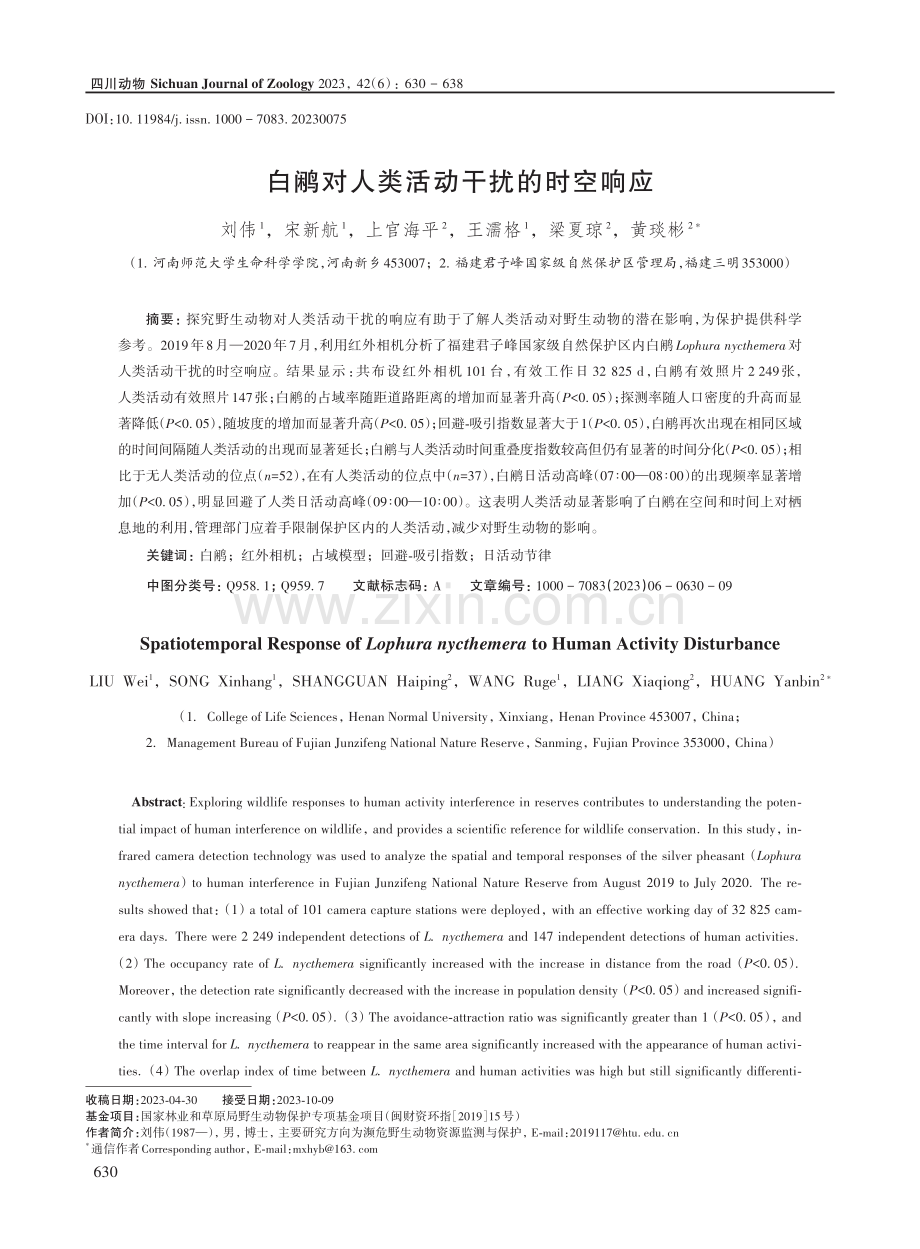 白鹇对人类活动干扰的时空响应.pdf_第1页