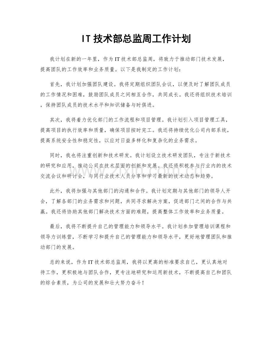 IT技术部总监周工作计划.docx_第1页