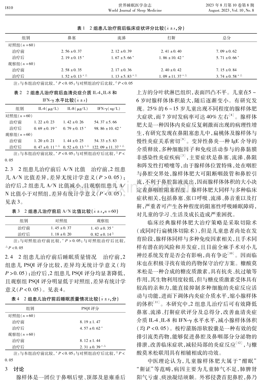 鼻渊通窍颗粒联合鼻腔清洗治疗儿童腺样体肥大合并变应性鼻炎的疗效及对睡眠质量的影响.pdf_第3页