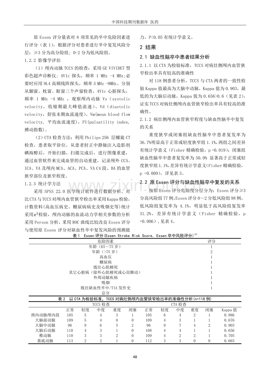 TCCS联合Essen评分对缺血性脑卒中后1年内复发风险的预测价值.pdf_第2页