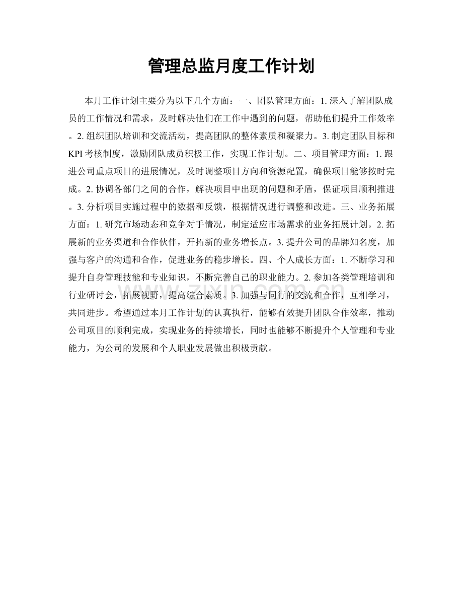 管理总监月度工作计划.docx_第1页